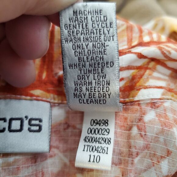 Chicos 3 Womens Sz XL/16 Orange Leaf Tropical Palm Full Zip Lightweight Jacket - Picture 3 of 16